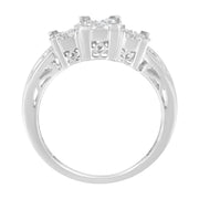 Bids.com 10K White Gold 1/2 Cttw Brilliant & Baguette Cut Diamond 3 Stone Design with 3 Square Clusters Engagement Ring (H-I Color, SI2-I1 Clarity) - Size 6-3/4 Rings