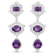 Bids.com 6.97 Carat Genuine Amethyst and White Topaz .925 Sterling Silver Earrings Earrings