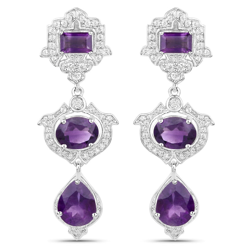 Bids.com 6.97 Carat Genuine Amethyst and White Topaz .925 Sterling Silver Earrings Earrings