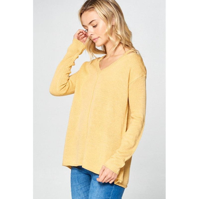 SOLID LIGHT KNIT V NECK SWEATER