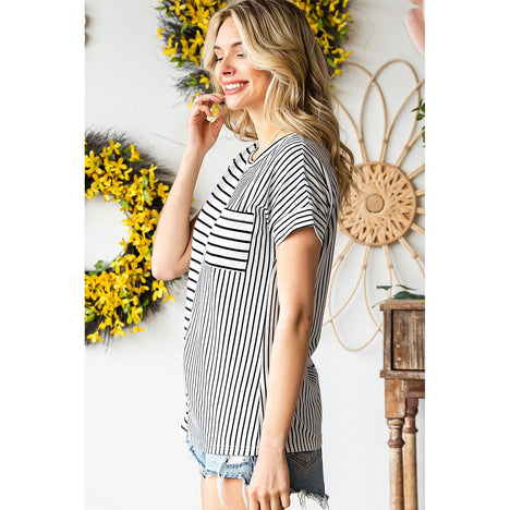 Striped Round Neck Short Sleeve Tee