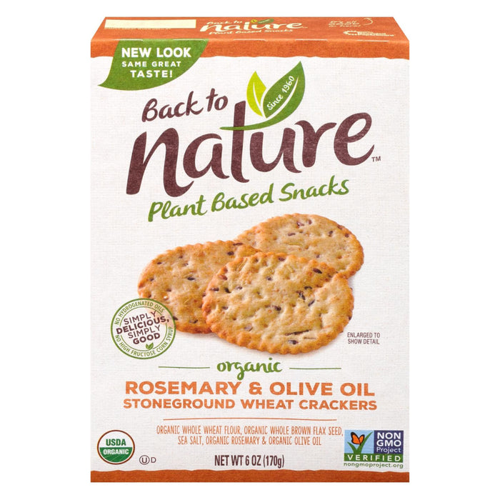 Back to Nature Crackers - Rosemary & Olive Oil Stoneground Wheat - 6 Oz. Case of 6