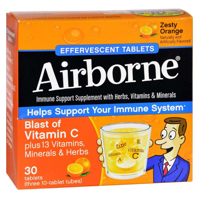 Airborne Vitamin C Effervescent Tablets - Zesty Orange, 10 Tablets Per Tube (Pack of 3)