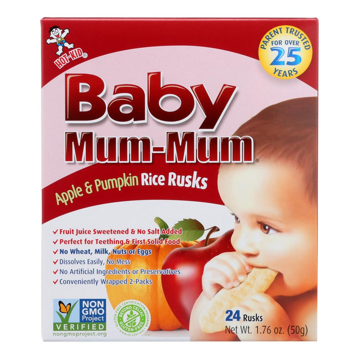 Baby MumMum Teething Rice Rusk (Pack of 6) - Apple and Pumpkin Flavored 1.76 Oz Snack