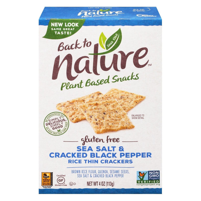 Back To Nature Crackers - Sea Salt and Cracked Black Pepper Rice (Pack of 12 - 4 Oz.)