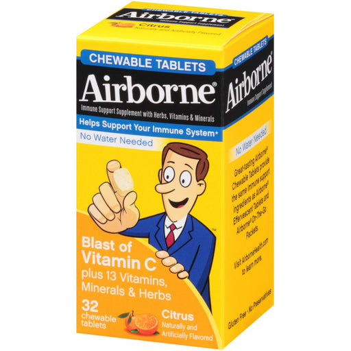 Airborne Airborne  Immune Support  Chewable Tablets Citrus 32 Ct Vitamins & Supplements White Smoke