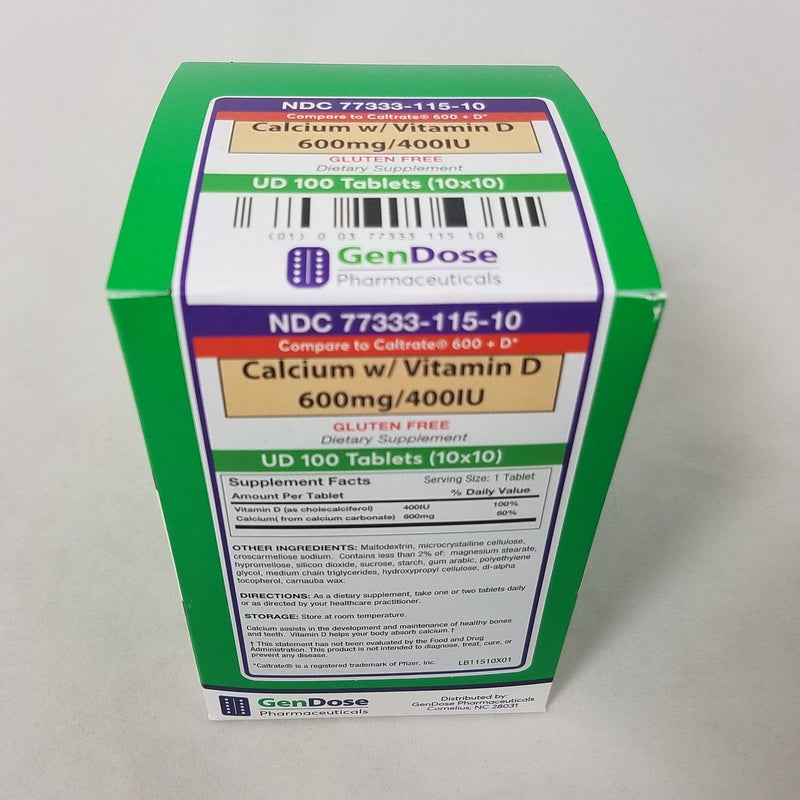Gendose Gendose Calcium Vitamin D 600mg 400Iu Tab 100 Ud Vitamins & Supplements