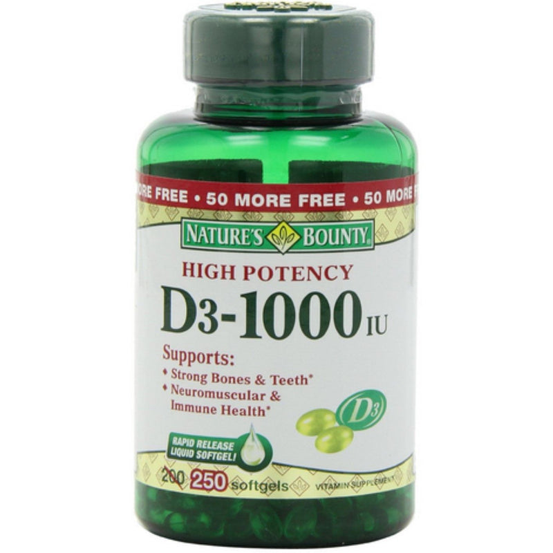 Nature's Bounty Nature's Bounty Vitamin D3, 25 Mcg (1000 IU), 250 Rapid Release Softgels Vitamins & Supplements