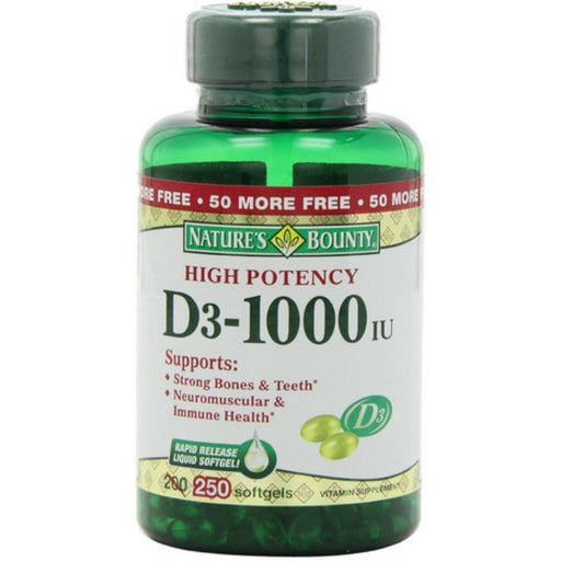Nature's Bounty Nature's Bounty Vitamin D3, 25 Mcg (1000 IU), 250 Rapid Release Softgels Vitamins & Supplements
