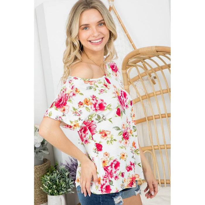 ALLOVER FLORAL ONE SHOULDER TOP