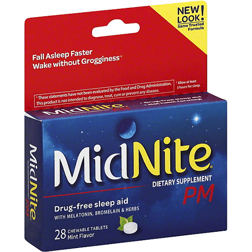 MidNite MidNite Sleep Aid, Drug-Free, PM, Mint Flavor, Chewable Tablets Medicine & Drugs White Smoke