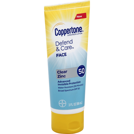Coppertone Coppertone Defend & Care Sunscreen Clear Zinc Face Lotion Broad Spectrum, SPF 50 Sunscreen White Smoke
