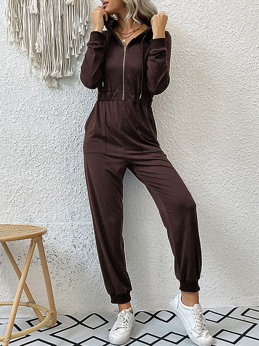 Skinny Elasticity Split-Joint Zipper Hooded Jumpsuits by migunica