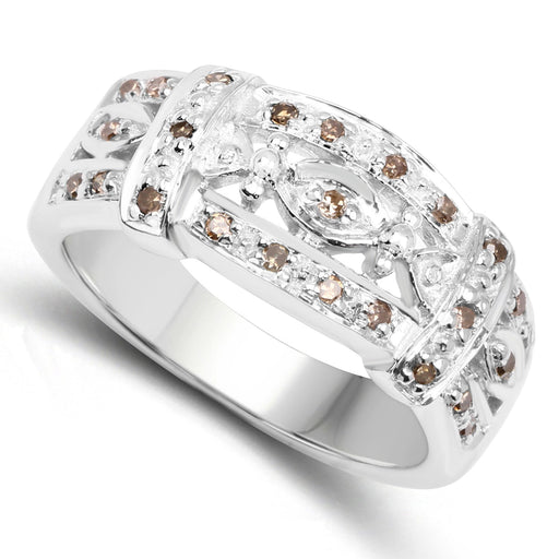 Bids.com 0.32 Carat Genuine Champagne Diamond .925 Sterling Silver Ring Rings