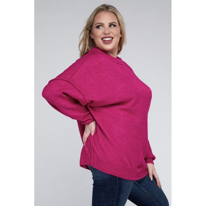 Plus Oversized Round Neck Raw Seam Melange Sweater