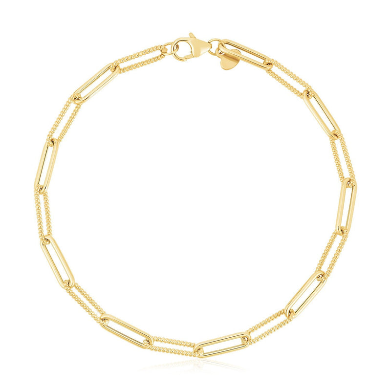 Bids.com 14k Yellow Gold High Polish Alternating Bead Paperclip Bracelet (3.5mm) Bracelets