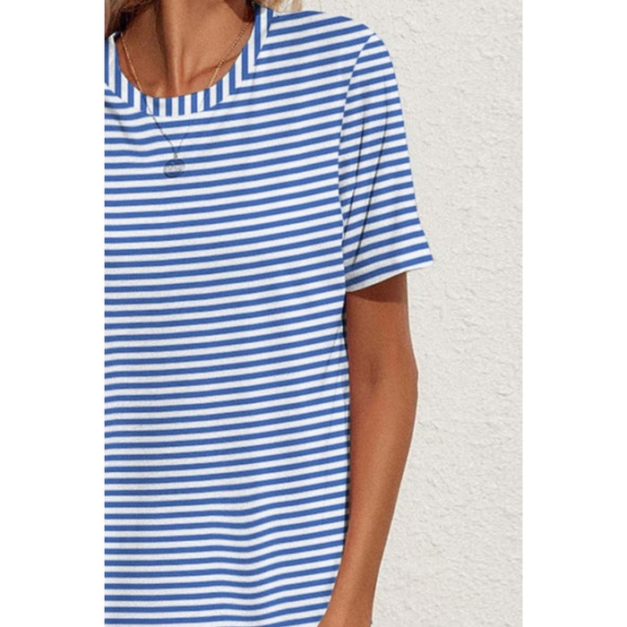 Pocketed Striped Round Neck Short Sleeve Dress