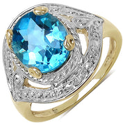 Bids.com 14K Yellow Gold Plated 3.25 Carat Genuine Swiss Blue Topaz .925 Sterling Silver Ring Rings