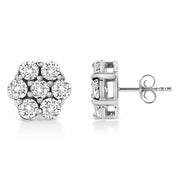 Bids.com 14K White Gold 1/2 Cttw Prong Set Round-Cut Diamond Flower Stud Earring (H-I Color, I1-I2 Clarity) Earrings