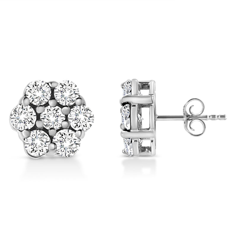 Bids.com 14K White Gold 1/2 Cttw Prong Set Round-Cut Diamond Flower Stud Earring (H-I Color, I1-I2 Clarity) Earrings