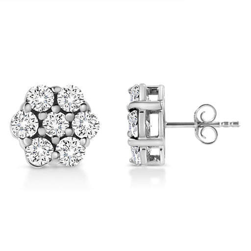 Bids.com 14K White Gold 1/2 Cttw Prong Set Round-Cut Diamond Flower Stud Earring (H-I Color, I1-I2 Clarity) Earrings