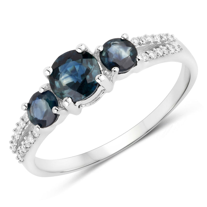 Bids.com 1.08 Carat Genuine Blue Sapphire and White Diamond 14K White Gold Ring Rings