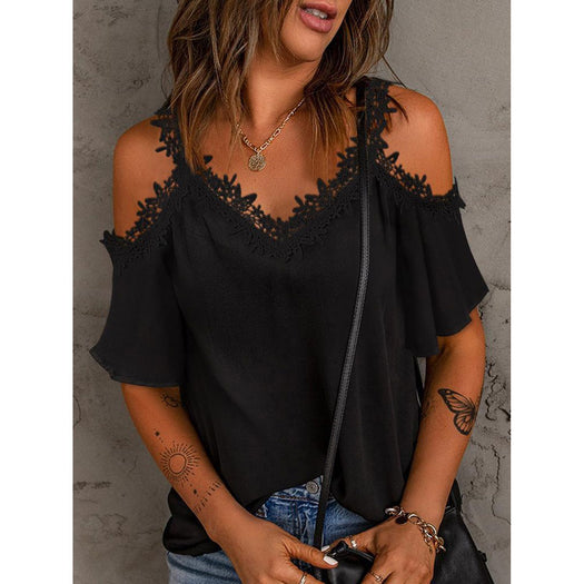 Lace Detail V-Neck Half Sleeve Blouse