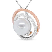 Bids.com 14K Rose and White Gold 3/8 Cttw Pave Diamond and 9mm Round Pearl Spiral Openwork 18" Pendant Necklace- (H-I Color, VS1-VS2 Clarity) Necklaces