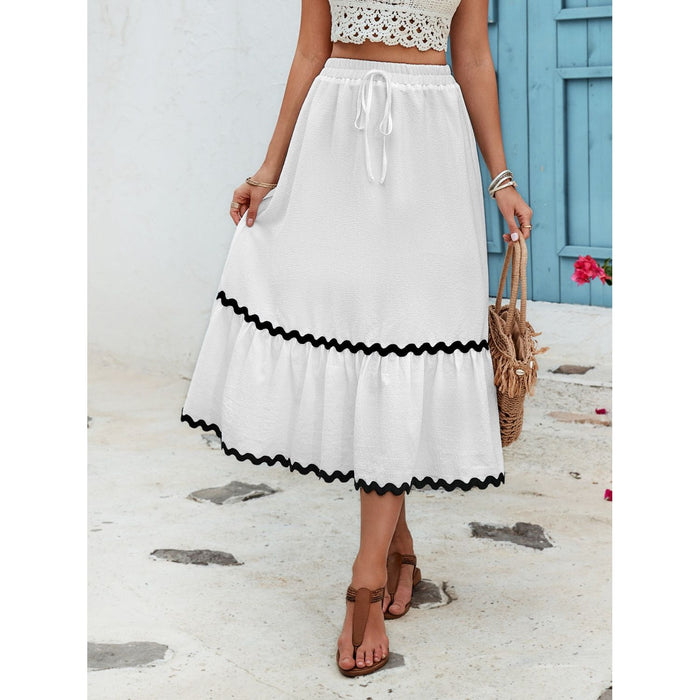 Tied Contrast Trim High Waist Skirt