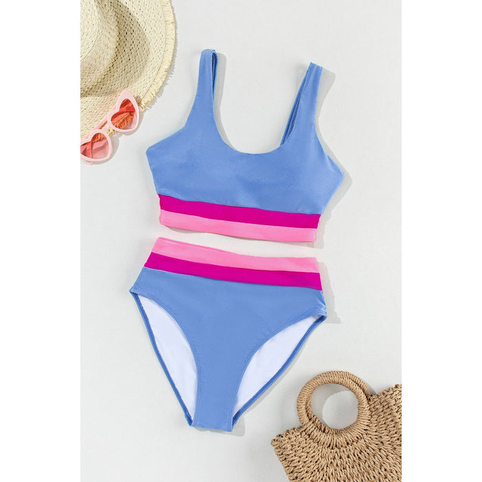 Contrast Scoop Neck Two-Piece Swim Set