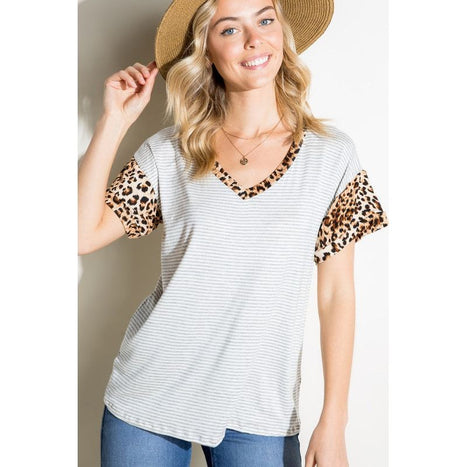 STRIPE ANIMAL PRINT MIXED BOXY TOP