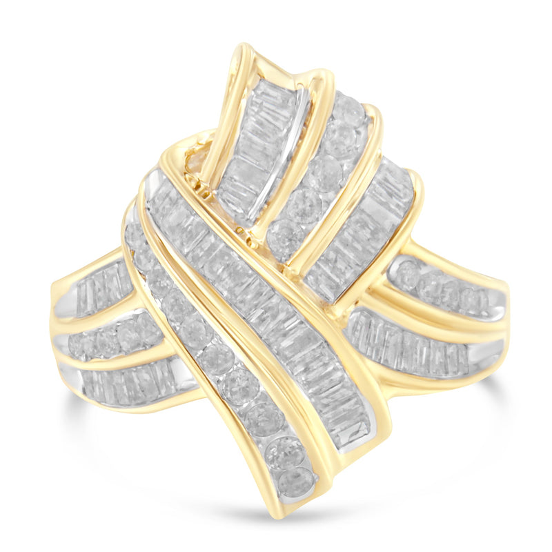Bids.com 10K Yellow Gold Diamond Bypass Cocktail Ring (1 1/5 Cttw, I-J Color, I2-I3 Clarity) - Size 8 Rings