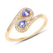 Bids.com 0.42 Carat Genuine Tanzanite and White Diamond 14K Yellow Gold Ring Rings