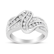 Bids.com 10K White Gold Ring 3/4 Cttw Round and Baguette-Cut Diamond Bypass Ring (H-I Color, I2-I3 Clarity) - Size 6 Rings