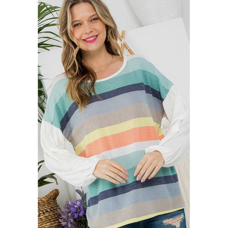 TERRY MULTI STRIPE MIXED BOXY TOP