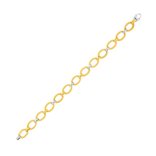 Bids.com 14k Two-Tone Gold Chain Bracelet with Textured Oval Links Bracelets