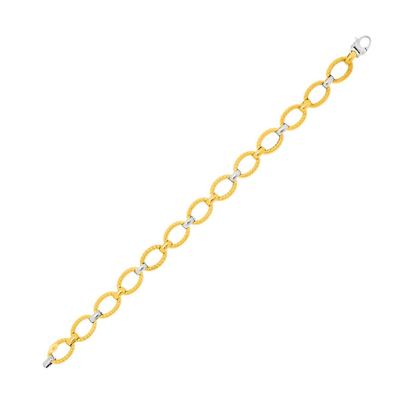 Bids.com 14k Two-Tone Gold Chain Bracelet with Textured Oval Links Bracelets