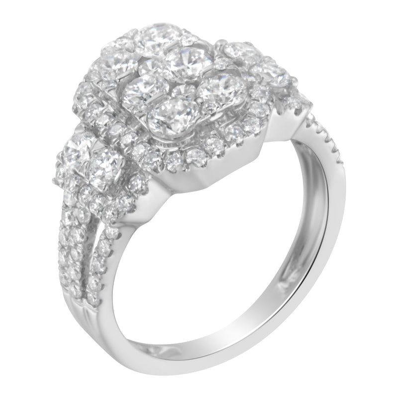 Bids.com 14K White Gold 2 1/4 Cttw Diamond Cocktail Cluster Ring (G-H Color, SI2-I1 Clarity) - Size 7 Rings