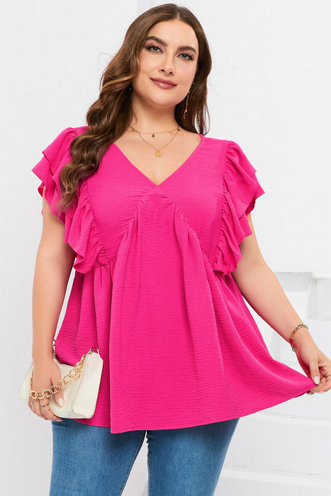 Ruffle V Neck Tie Back Tunic Top