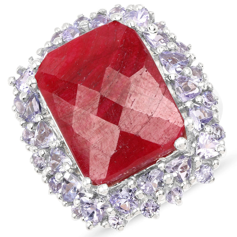 Bids.com 15.13 Carat Dyed Ruby & Tanzanite .925 Sterling Silver Ring Rings