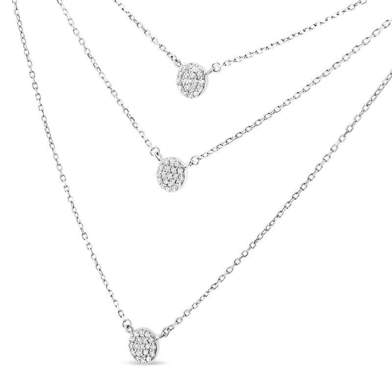 Bids.com .925 Sterling Silver 1/2 Cttw Round Diamond Medallion Multi-Strand Tri Pendant 18" Necklace (H-I Color, I2-I3 Clarity) Necklaces