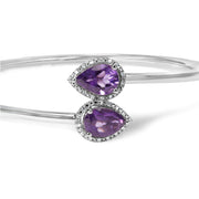 Bids.com .925 Sterling Silver 8 x 5.5mm Pear Shape Amethyst  and Diamond Accent Halo Bypass Bangle Bracelet (H-I Color, SI1-SI2 Clarity)  - Fits up to 7" Inches Bracelets