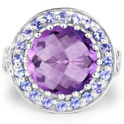 Bids.com 5.95 Carat Genuine Amethyst and Tanzanite .925 Sterling Silver Ring Rings