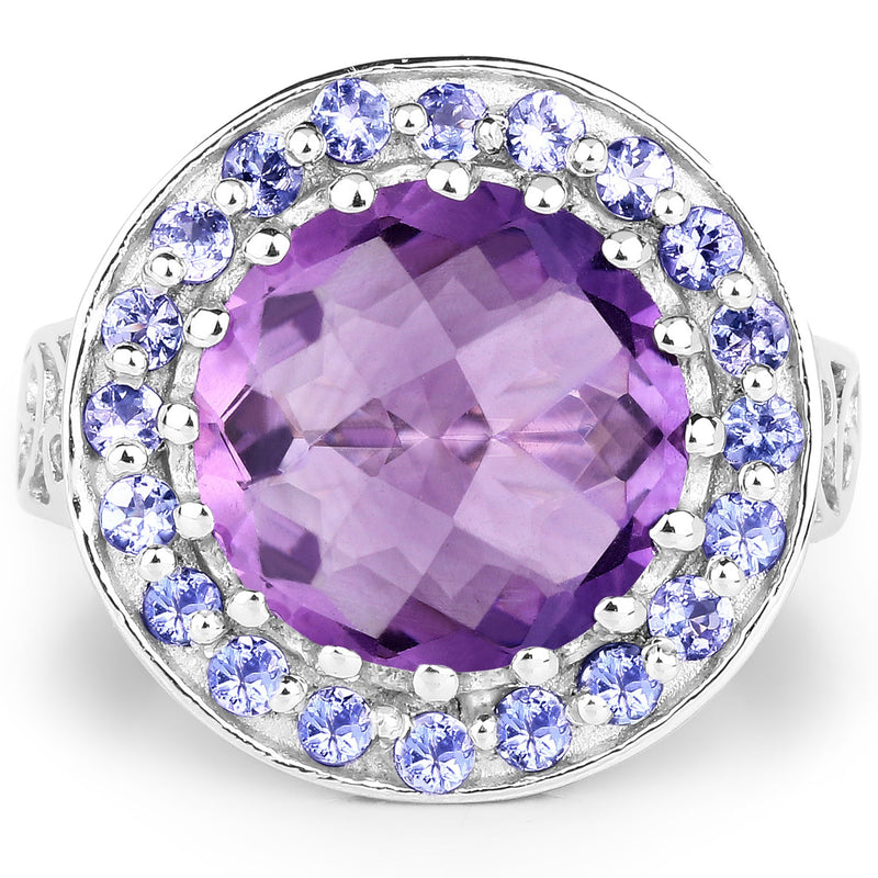 Bids.com 5.95 Carat Genuine Amethyst and Tanzanite .925 Sterling Silver Ring Rings