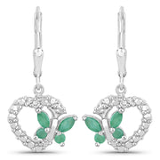 Bids.com 0.44 Carat Genuine Emerald and Created White Sapphire .925 Sterling Silver Earrings Earrings