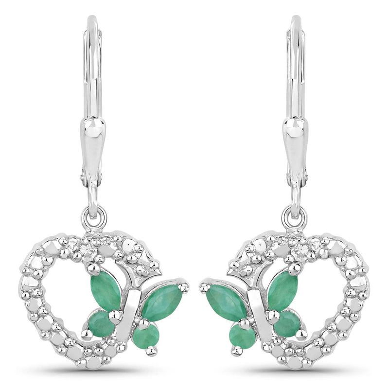 Bids.com 0.44 Carat Genuine Emerald and Created White Sapphire .925 Sterling Silver Earrings Earrings