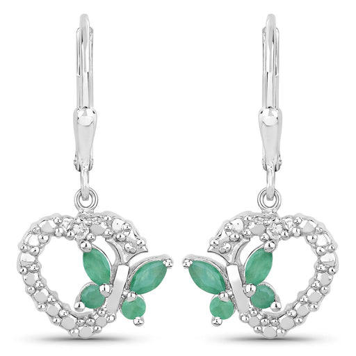 Bids.com 0.44 Carat Genuine Emerald and Created White Sapphire .925 Sterling Silver Earrings Earrings