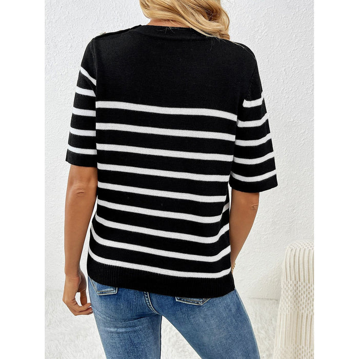 Striped Round Neck Half Sleeve Knit Top