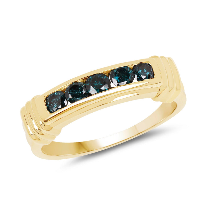 Bids.com 14K Yellow Gold Plated 0.50 Carat Genuine Blue Diamond .925 Sterling Silver Ring Rings