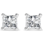 Bids.com AGS Certified 14k White Gold 1.0 Cttw 4-Prong Set Princess-Cut Solitaire Diamond Push Back Stud Earrings for Women (E-F Color, I1-I2 Clarity) Earrings
